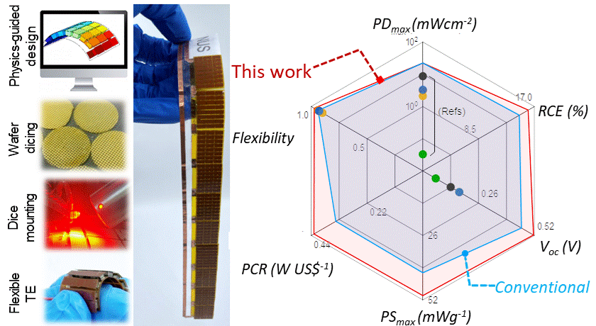 Physics-guided co-designing flexible thermoelectrics